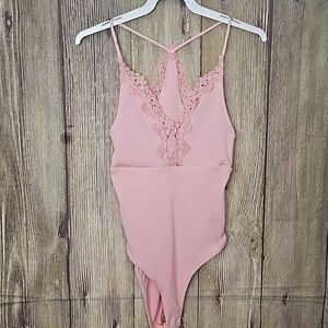 TOPSHOP Pink Lace Trimmed Bodysuit One Piece Size 4